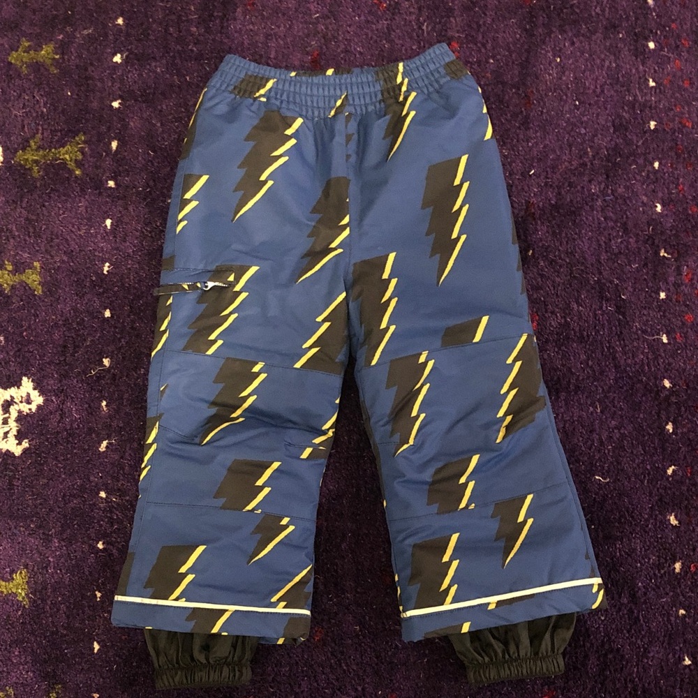 Hanna Andersson Blue and Yellow lightning snow pants